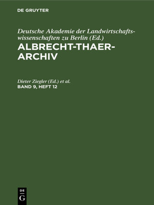 cover image of Albrecht-Thaer-Archiv. Band 9, Heft 12